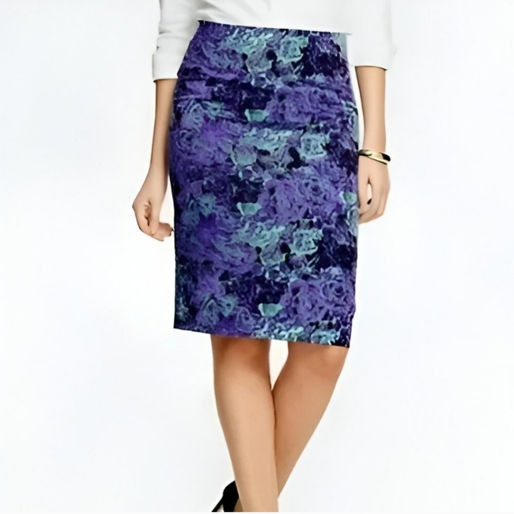 Talbots Purple and Green Floral Pencil Skirt - Size 14
